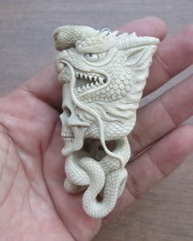 Dragon Snake Skull Carving Pendant (front side)