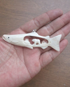 Alaska Salmon Carved Bone Pendants 001