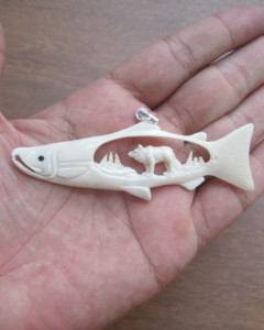 Alaska Salmon Carved Bone Pendants 003