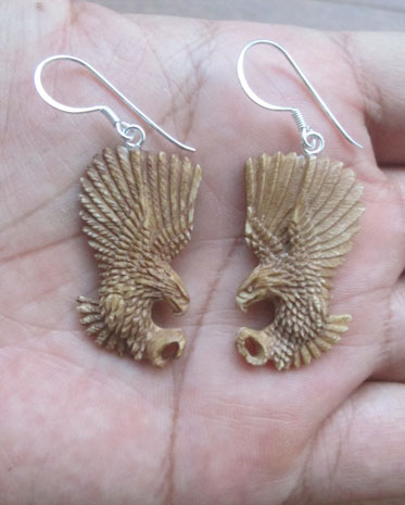 Brown Eagle Alaska Carved Bone Earring for Wholesale