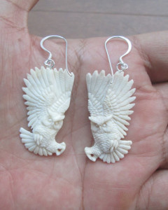 Carved White Owl Bone Earring for Wholesale