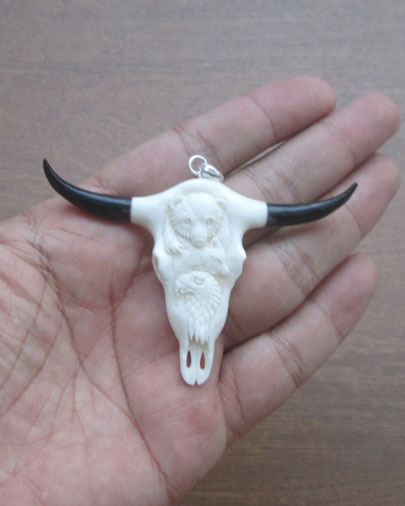Carved Water Buffalo Skull Bone Pendants for Wholesale