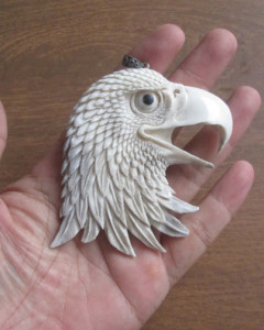 Eagle Head Carved Bone Pendants from Moose Antler