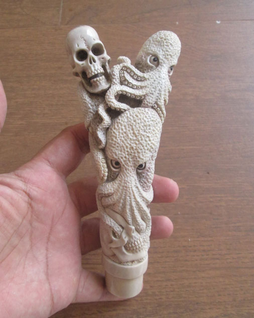 Octopus Skull Bone Knife Handle Carving