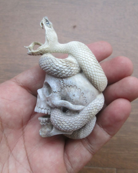 Snake Wrapped Around The Skull Carving
