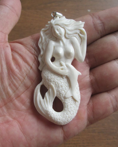 Mermaid and Dolphin Carved Bone Pendants for Wholesale