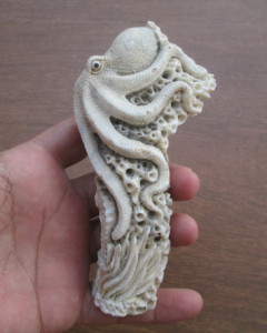 Octopus Bone Knife Handle Carving from Antler
