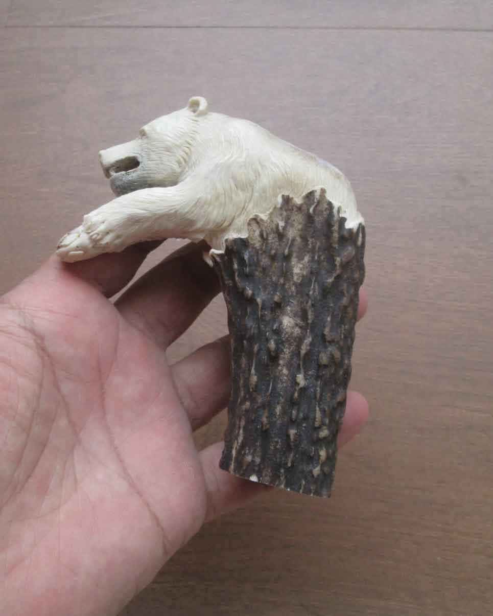 Bear Head Knife Handle Carving from Antler