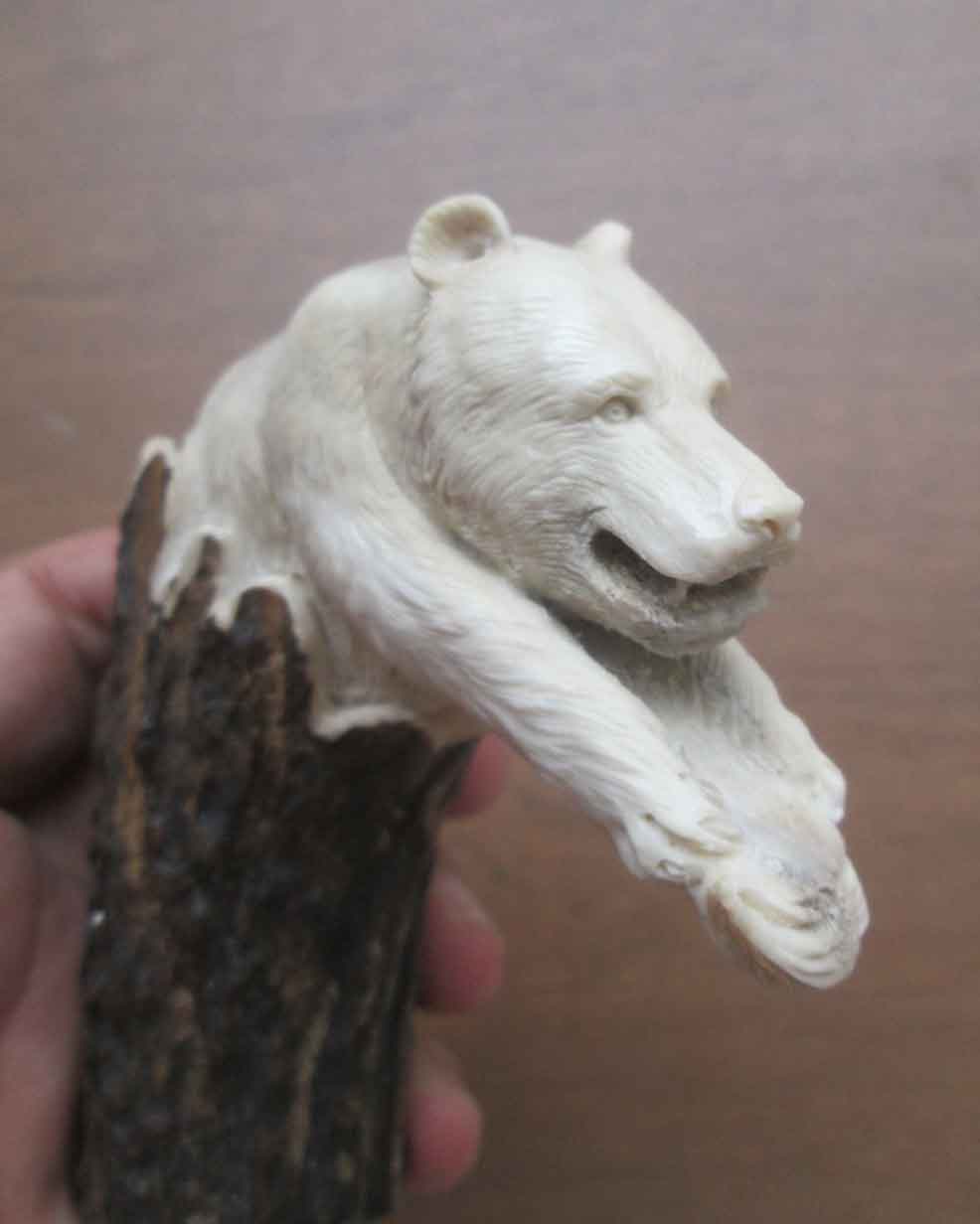 Bear Head Knife Handle Carving from Antler