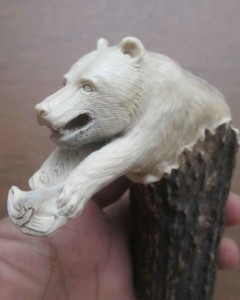 Bear Head Bone Knife Handle Carving from Antler