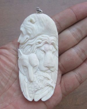 Bear Lion Wolf Eagle Carved Bone Pendant