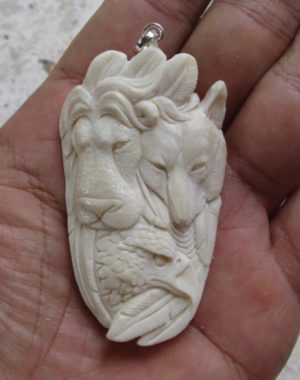 Lion Wolf Eagle Carved Bone Pendant