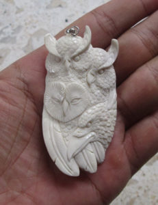 Owl Raven Carved Bone Pendant