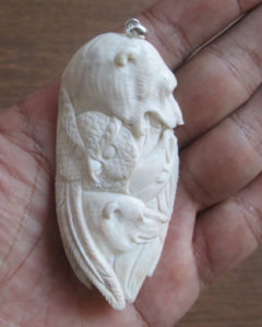 Bear Owl Salmon Carved Bone Pendant