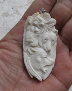 Lion Wolf Carved Bone Pendant