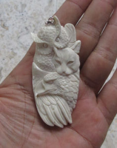 Owl Cat Eagle Carved Bone Pendant