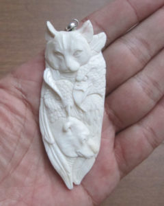 Cat Owl Eagle Bear Carved Bone Pendant