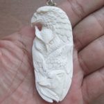 Eagle Owl Raven Wolf Carved Bone Pendant