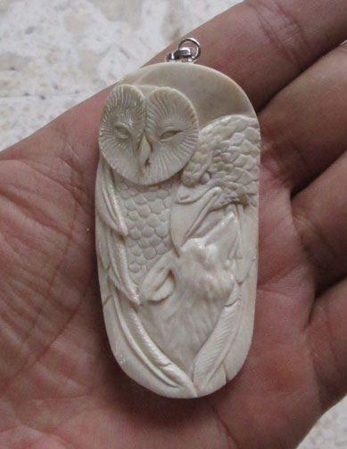 Owl Raven Wolf Carved Bone Pendant