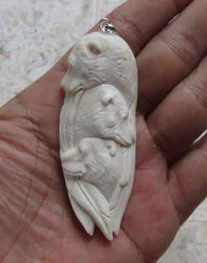 Bear Group Carved Bone Pendant
