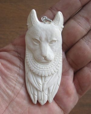 Egyptian Cat Carved Bone Pendant