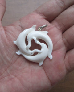 Dolphin Group Carved Bone Pendant