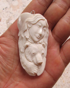 Goddess Bear Carved Bone Pendant