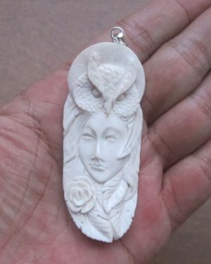 Goddess Owl Carved Bone Pendant