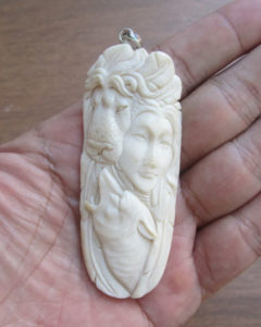 Goddess Lion Wolf Carved Bone Pendant