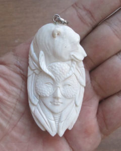 Owl Mask Goddess Bear Carved Bone Pendant
