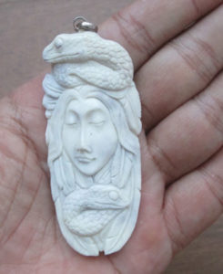 Goddess Snakes Carved Bone Pendant