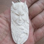 Owl Mask Goddess Eagle Carved Bone Pendant