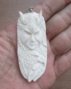 Owl Mask Goddess Eagle Carved Bone Pendant