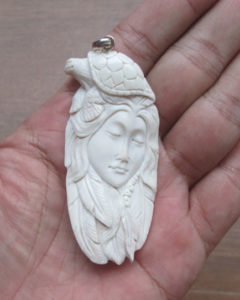 Goddess Turtle Carved Bone Pendant