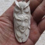 Owl Mask Goddess Owl Carved Bone Pendant