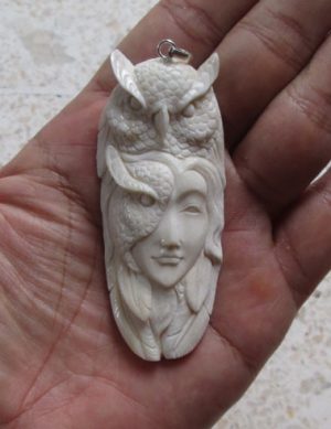 Owl Mask Goddess Owl Carved Bone Pendant