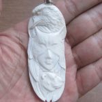 Wolf Mask Goddess Eagle Bear Carved Bone Pendant