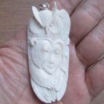 Bear Mask Goddess Owl Carved Bone Pendant