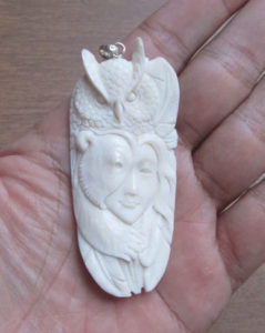 Bear Mask Goddess Owl Carved Bone Pendant