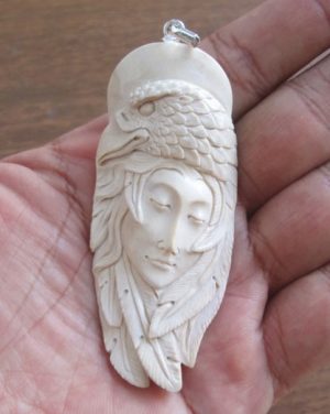 Goddess Raven Carved Bone Pendant