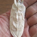 Goddess Owls Carved Bone Pendant