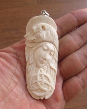 Goddess Bear Celtic Carved Bone Pendant
