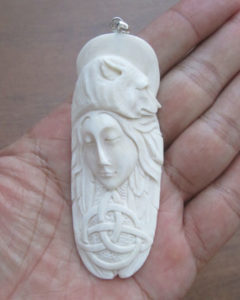 Goddess Wolf Celtic Carved Bone Pendant