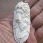 Goddess Lion Carved Bone Pendant