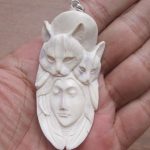 Goddess Cats Carved Bone Pendant