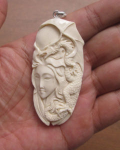 Goddess Dragon Carved Bone Pendant