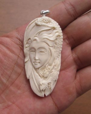 Goddess Dragon Carved Bone Pendant