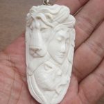 Goddess Lion Wolf Carved Bone Pendant