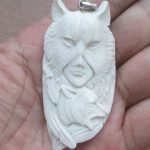 Wolf Mask Goddess Wolf Carved Bone Pendant