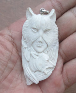 Wolf Mask Goddess Wolf Carved Bone Pendant